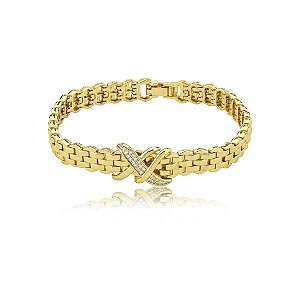 Pulseira dourada cravejado de zircônia cristal banho em ouro 18k