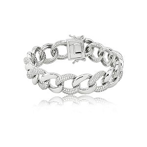 Pulseira cravejada de zircônia cristal banho em ródio branco