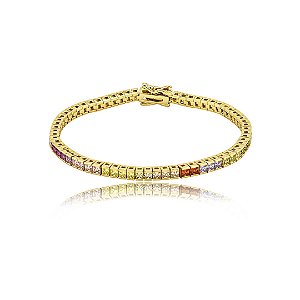 Pulseira riviera cravejada de zircônia colorida banho em ouro 18k