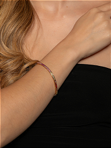 Pulseira riviera cravejada de zircônia colorida banho em ouro 18k