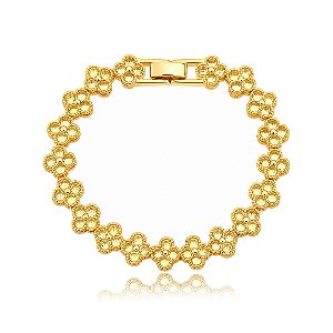 Pulseira riviera de flor cravejada de zircônia citrino banho em ouro 18k