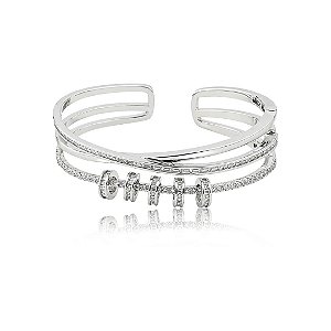 Bracelete cravejado de zircônia cristal banho em ródio branco