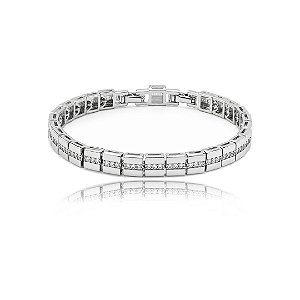 Pulseira cravejada de zircônia cristal banho em ródio branco