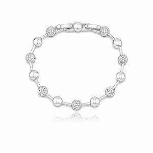 Pulseira cravejada de zircônia cristal banho em ródio branco