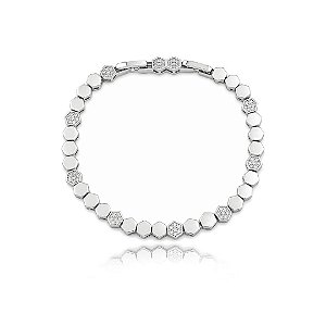 Pulseira cravejada de zircônia cristal banho em ródio branco