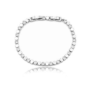 Pulseira cravejada de zircônia cristal banho em ródio branco