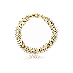 Pulseira cravejada de zircônia cristal banho em Ouro 18k