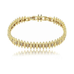 Pulseira cravejada de zircônia cristal banho em Ouro 18k
