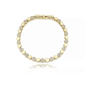 Pulseira cravejada de zircônia cristal banho em Ouro 18k
