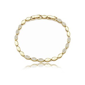 Pulseira cravejada de zircônia cristal banho em Ouro 18k