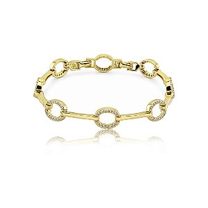 Pulseira cravejada de zircônia cristal banho em Ouro 18k