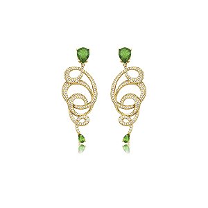 Brinco cravejado de zircônia cristal com pedra fusion esmeralda banho em ouro 18k