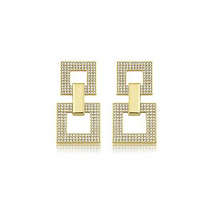 Brinco dourado cravejado de zircônia cristal banho em ouro 18k