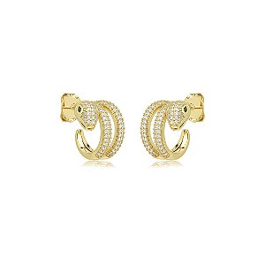 Brinco de argola cravejado de zircônia cristal banho em ouro 18k