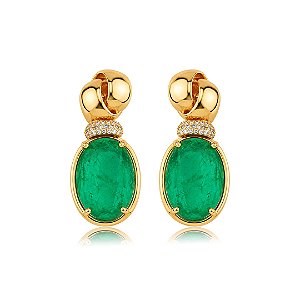 Brinco cravejado de zircônia cristal com pedra fusion esmeralda banho em ouro 18k