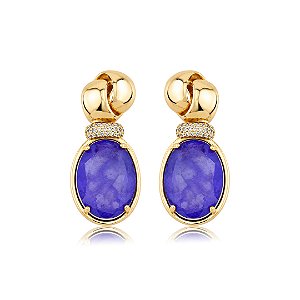 Brinco cravejado de zircônia cristal com pedra fusion ametista banho em ouro 18k