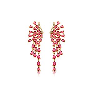 Brinco cravejado em degradê de zircônia pink banho em ouro 18k