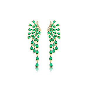 Brinco cravejado de zircônia esmeralda banho em ouro 18k