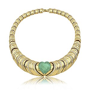Colar de aro luxo de coração cravejado de zircônia cristal com pedra fusion turmalina banho em ouro 18k
