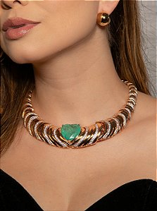 Colar de aro luxo de coração cravejado de zircônia cristal com pedra fusion turmalina banho em ouro 18k