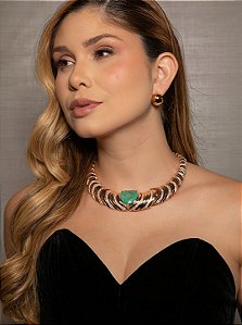 Colar de aro luxo de coração cravejado de zircônia cristal com pedra fusion turmalina banho em ouro 18k