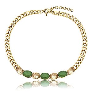 Colar de corrente com zircônia morganita e pedra fusion esmeralda banho em ouro 18k