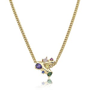 Colar de corrente com pingente de coração com zircônia colorida banho em ouro 18k
