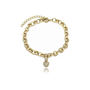 Tornozeleira de coração cravejada de zircônia cristal banho em ouro 18k