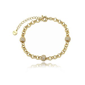 Tornozeleira dourada cravejada de zircônia cristal banho em ouro 18k