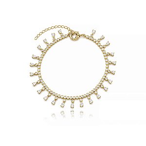 Tornozeleira de riviera cravejada de zircônia cristal banho em ouro 18k