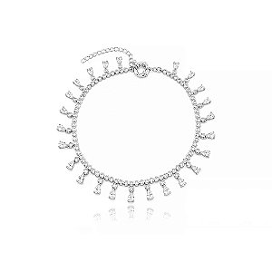 Tornozeleira de riviera cravejada de zircônia cristal banho em ródio branco