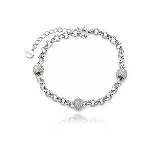 Tornozeleira de corrente cravejada de zircônia cristal banho em ródio branco