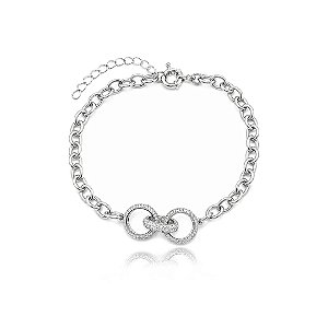 Tornozeleira de corrente cravejada de zircônia cristal banho em ródio branco