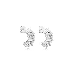 Brinco de argola cravejado de zircônia cristal banho em ródio branco