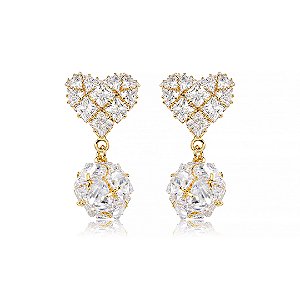 Brinco de coração cravejado de zircônia cristal banho em ouro 18k