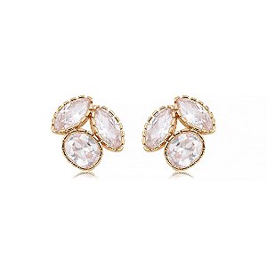 Brinco dourado cravejado de zircônia cristal banho em ouro 18k