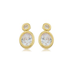 Brinco dourado cravejado de zircônia cristal banho em ouro 18k