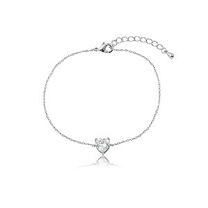 Pulseira de corrente coração com detalhe em zircônia cristal banho em ródio branco