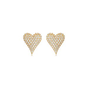 Brinco base de coração cravejado de zircônia cristal banho em ouro 18k