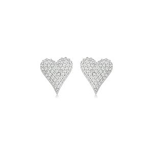 Brinco base de coração cravejado de zircônia cristal banho em ródio branco