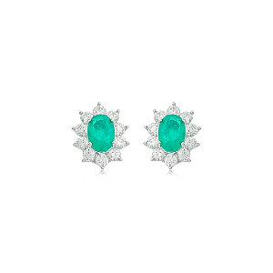 Brinco de base cravejado de zircônia cristal com pedra fusion esmeralda banho em ródio branco