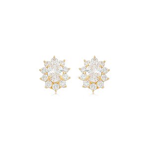 Brinco de base cravejado de zircônia cristal banho em ouro 18k