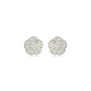 Brinco de base flor cravejado de zircônia cristal e yellow fancy banho em ródio branco