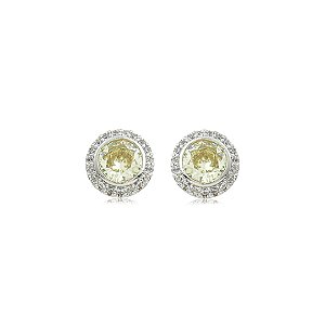 Brinco de base cravejado de zircônia cristal e yellow fancy banho em ródio branco