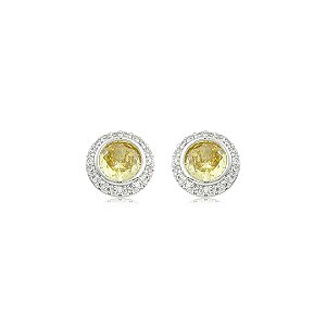 Brinco de base cravejado de zircônia cristal e yellow banho em ródio branco