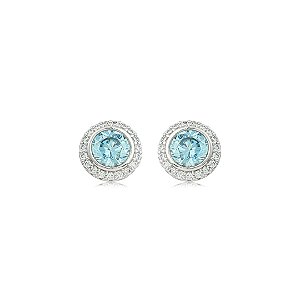 Brinco de base cravejado de zircônia cristal e acqua banho em ródio branco