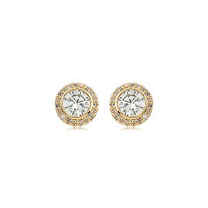 Brinco de base cravejado de zircônia cristal banho em ouro 18k