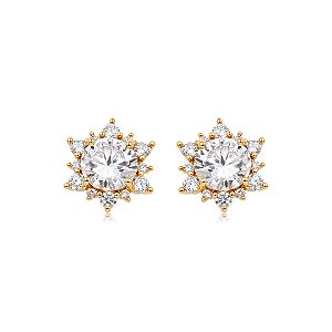 Brinco de base cravejado de zircônia cristal banho em ouro 18k