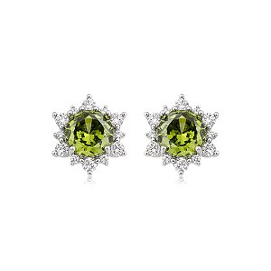 Brinco de base cravejado de zircônia cristal e peridoto banho em ródio branco