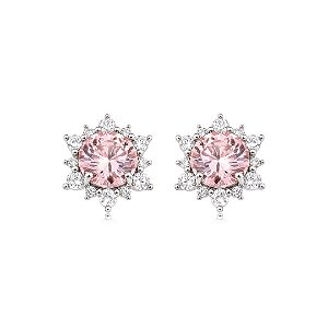 Brinco de base cravejado de zircônia cristal e rosa claro banho em ródio branco